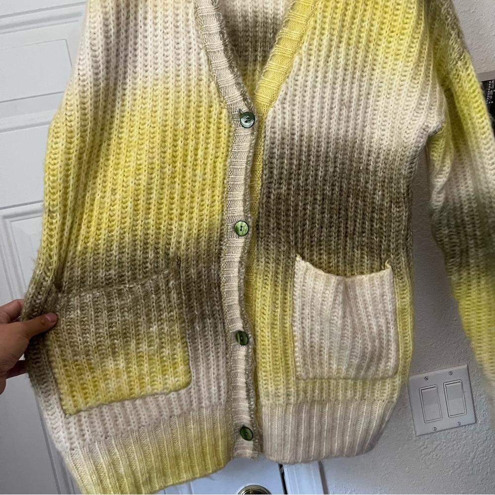 FOR LOVE & LEMONS cream yellow wool blend open knit stretchy long‎ line cardigan - Picture 3 of 8